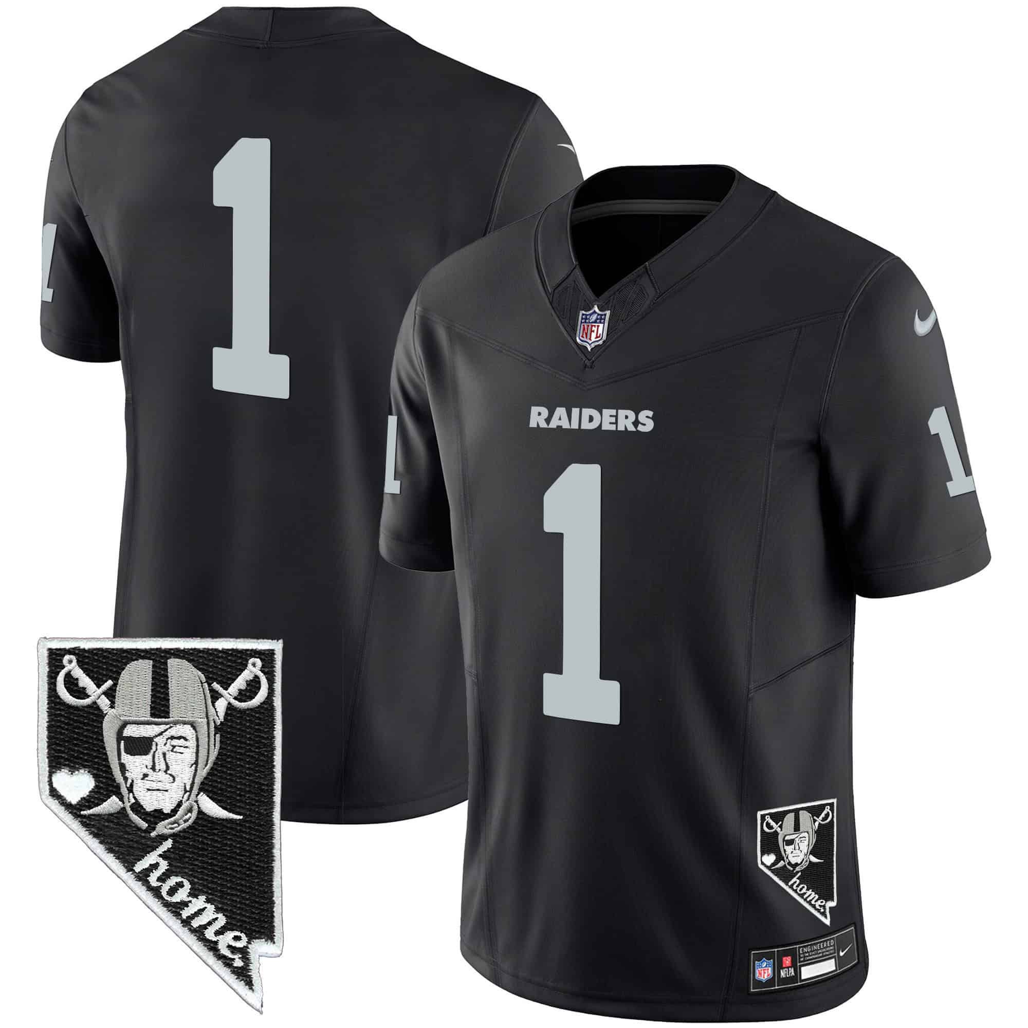 Men Oakland Raiders #1 No Name Black 2024 Nike Nevada Home Patch Vapor NFL Jersey style 1